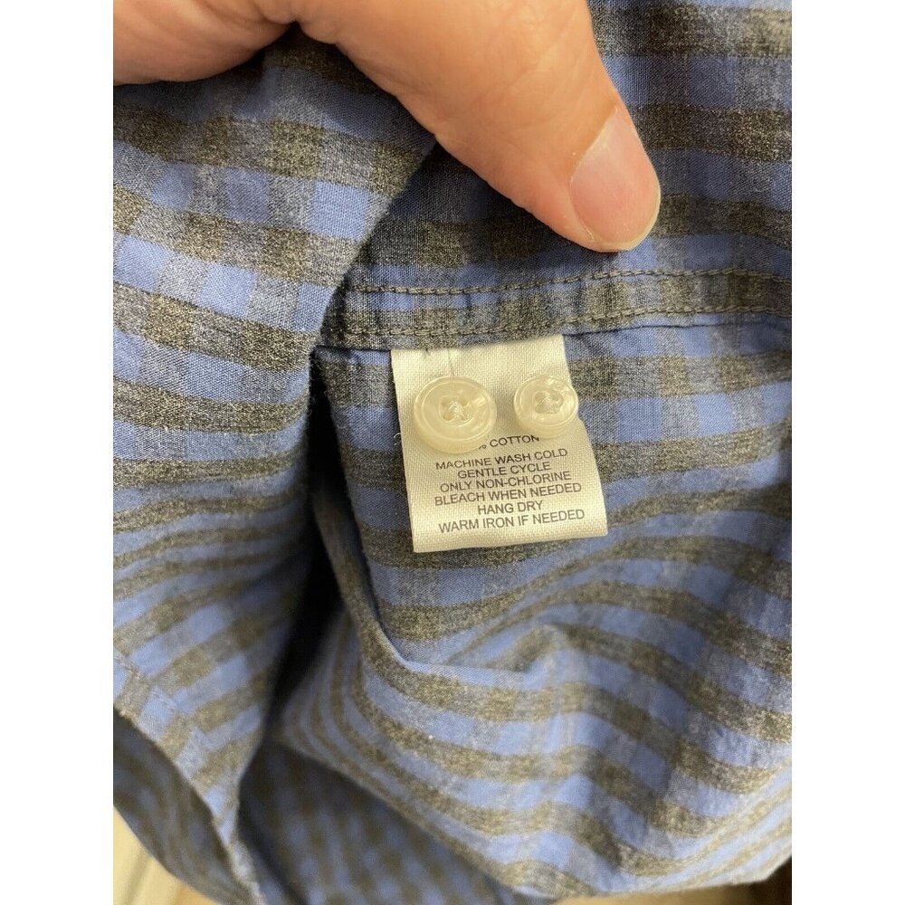 Untuckit Mens Shirt Long Sleeve Button Up Gingham Plaid Blue Gray  Cotton Medium - Picture 7 of 8